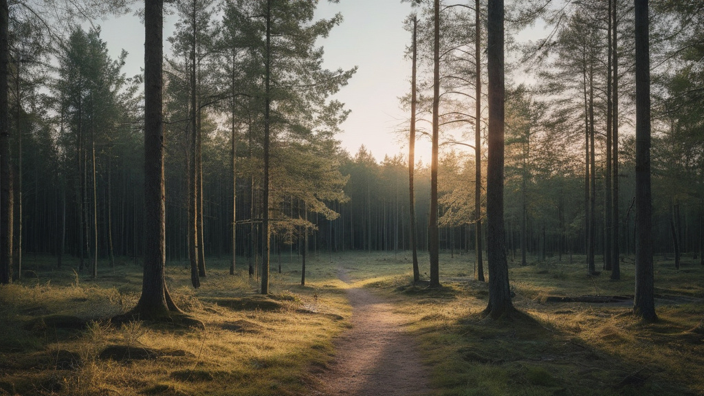 En stilla skogsstig i gryning — bilden representerar balans, eftertanke och vikten av ansvarsfullt spel.